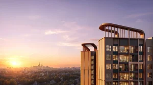 Góc mặt đứng căn hộ Norton Park lúc hoàng hôn với 95% căn hộ 2 mặt thoáng