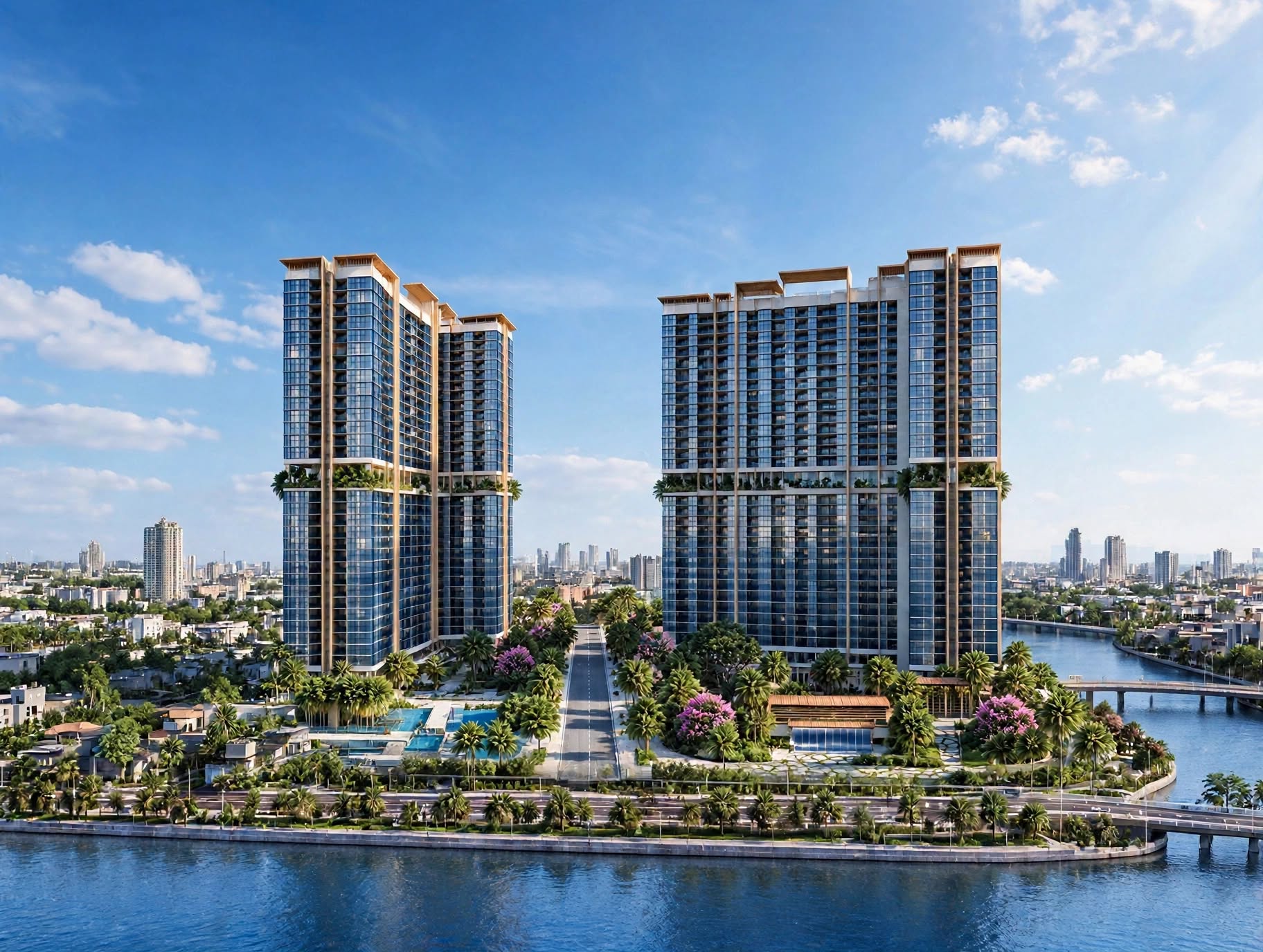 Phối cảnh SOMA The First với 2 tòa tháp căn hộ ven sông